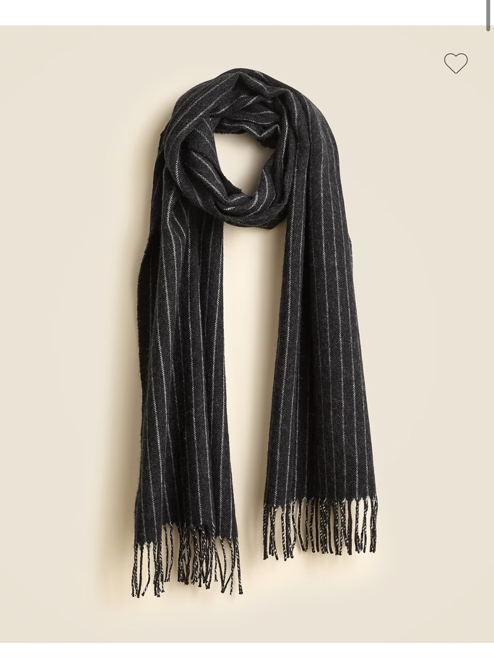 NWT J.Crew 100% Wool Pinstripe Fringe Scarf Heather Charcoal Preppy Academia